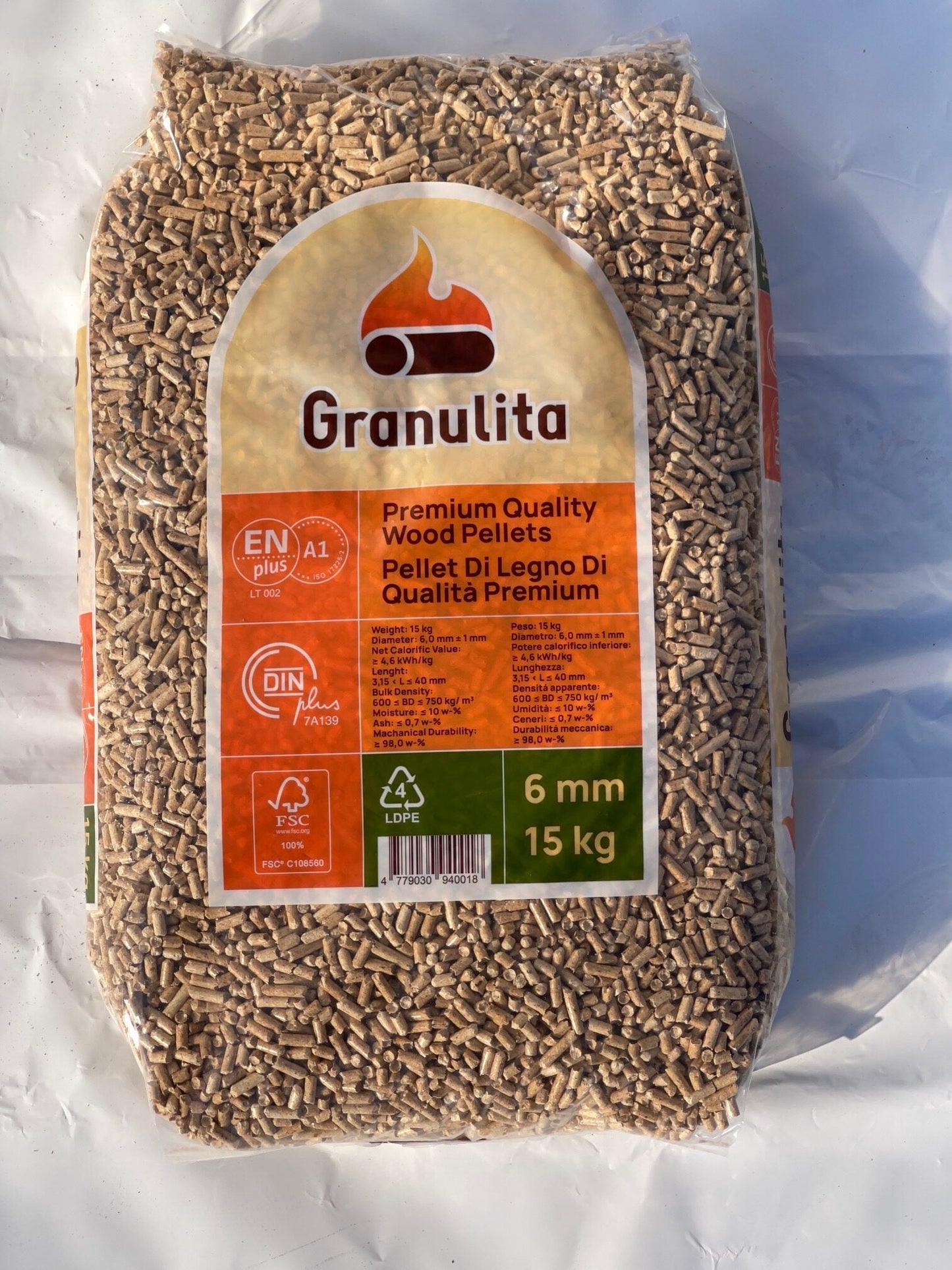 PELLET GRANULITA DIN/EN PLUS A1 15KG -20pz- Brico Pali Legno by Holz Brenz srl
