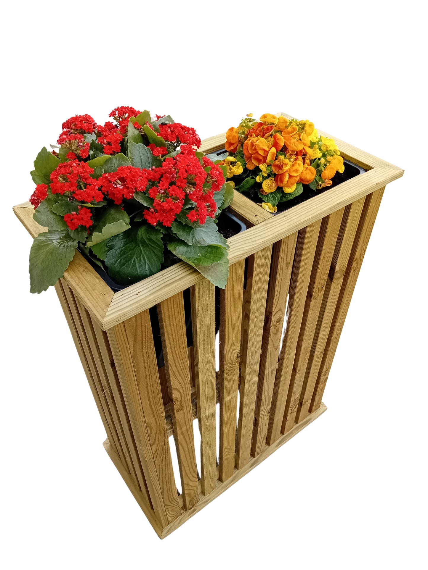 FIORIERA TOTEM VERTICALE IN LEGNO DI PINO IMPREGNATO CON INSERTO DI PLASTICA