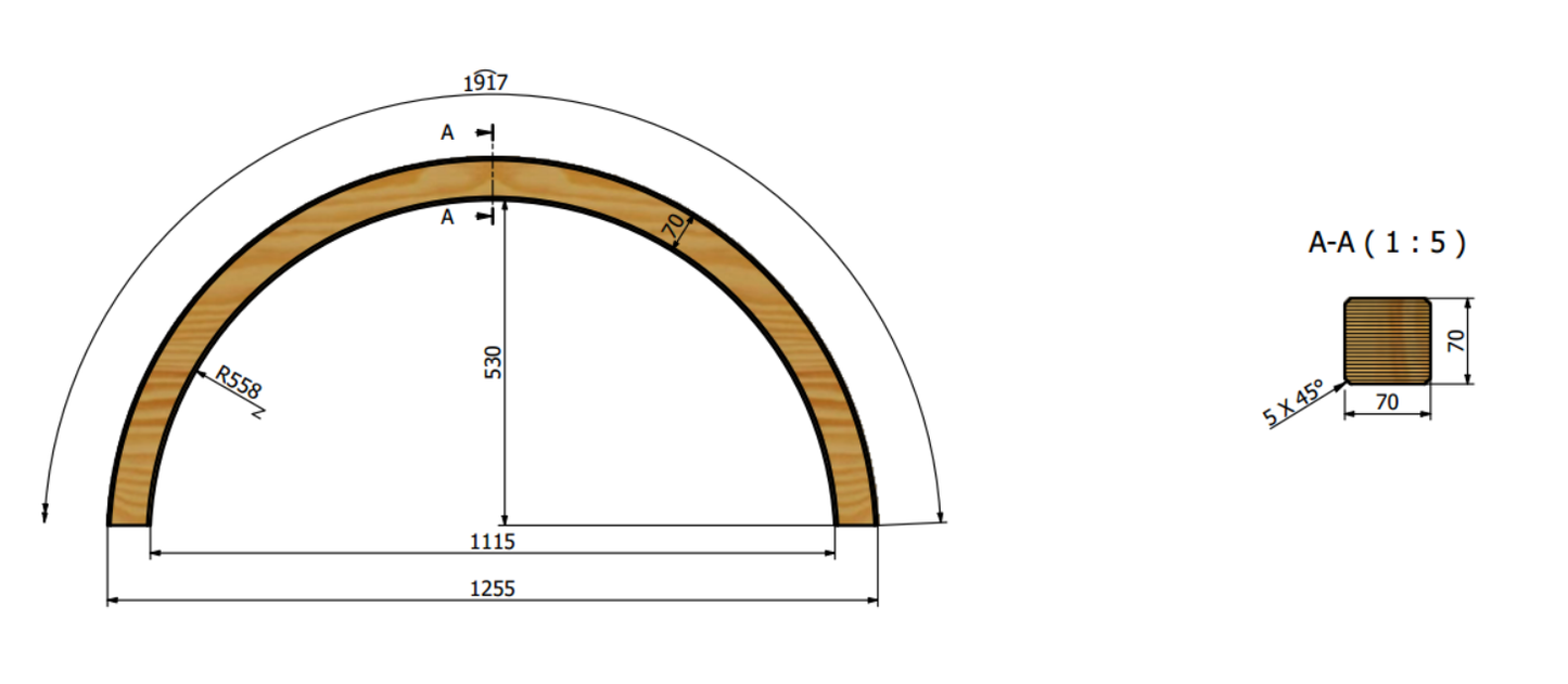 ARCHI IN PINO LAMELLARE 7x7 / 9x9 PER CAR PORT,PERGOLE,PENSILINE,GAZEBI- 120 cm