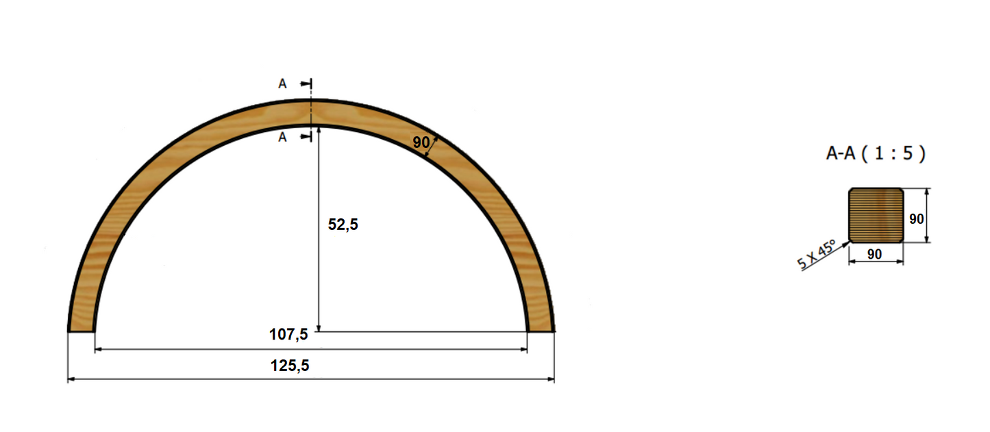 ARCHI IN PINO LAMELLARE 7x7 / 9x9 PER CAR PORT,PERGOLE,PENSILINE,GAZEBI- 120 cm