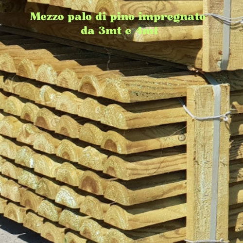 Mezzo palo tornito di legno di pino impregnato senza punta 3mt/4mt