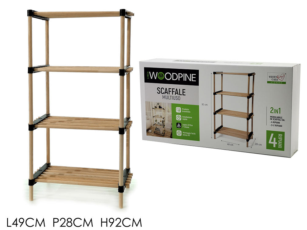 SCAFFALE MULTIUSO IN LEGNO 4 RIPIANI WOODPINE 49X28XH92
